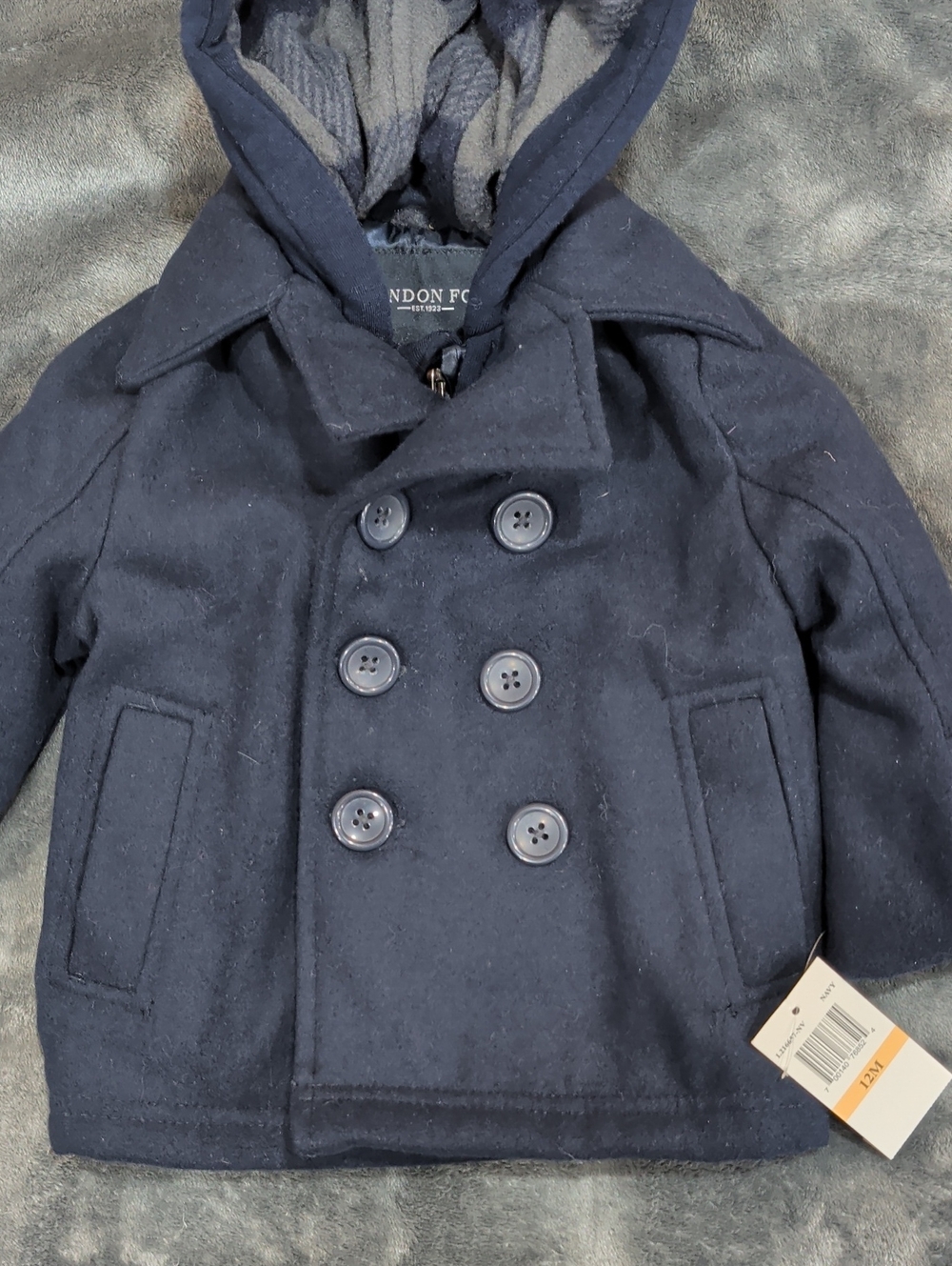 London Fog Baby 12M Blue Hooded Pea Coat NWT